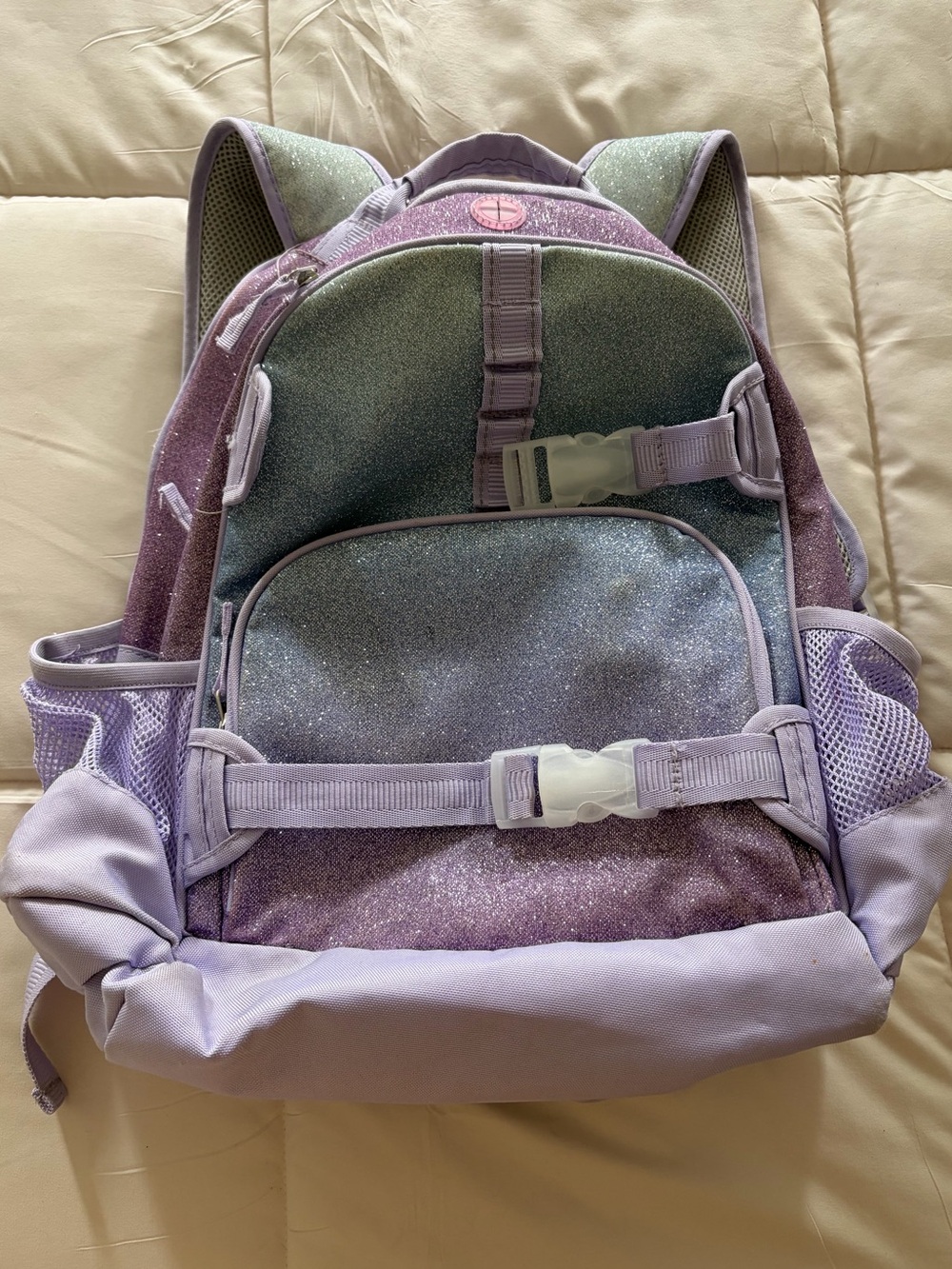 Pottery Barn Mackenzie Lavender/Aqua Ombre Sparkle Glitter Backpack – Large